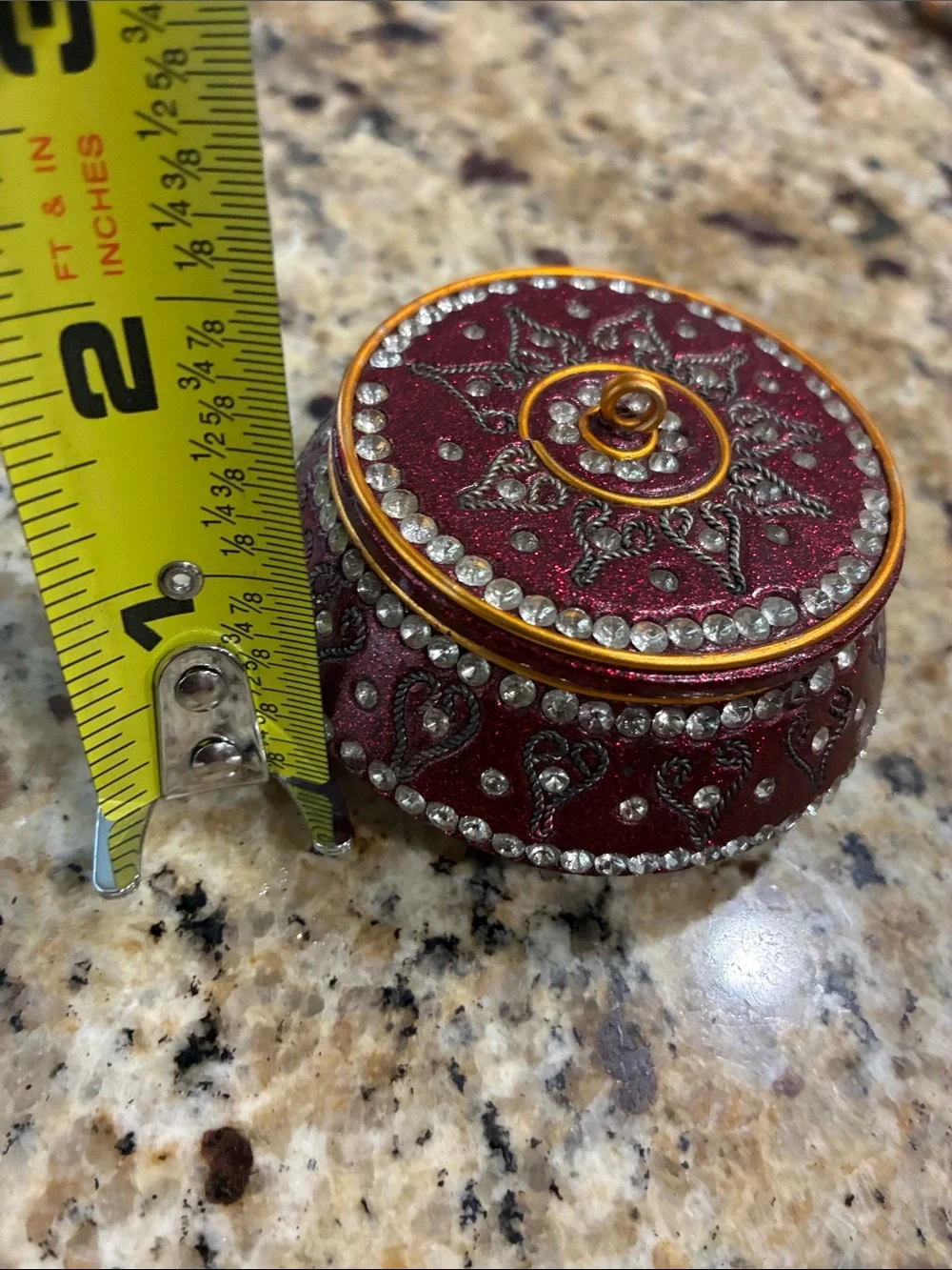 Decorative Maroon Jewelry Trinket Box with Rhinestones